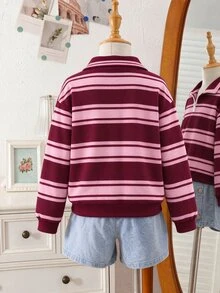 Mångsidig sweatshirt för tween-flicka med ränder, färgblock och lång ärm - Multifärgad - Visa 3
