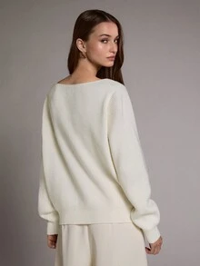 MOTF PREMIUM WOMEN'S LOOSE FIT V-NECK BUTTON CONTRAST DECOR SWEATER, AUTUMN/WINTER - Apricot - View 6