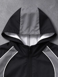 GENIUS ODE Men's Letter Pattern Zip-Up Hooded Jacket - Black - View 4