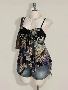 SHEIN ICON ملابس علوية كاميسول بدون أكمام بطبعة زهور عصرية متعددة الاستخدامات للنساء مقاس كبير - متعدد الألوان - مشاهدة 4