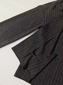 Veilorie Women's Striped Button Ribbon Jacket And Long Skirt Suit Set - Dark Grey - View 7