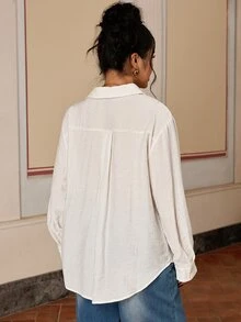 SHEIN BASICS Plus Size Single-Breasted Versatile Minimalist Long Sleeve Shirt - White - View 2