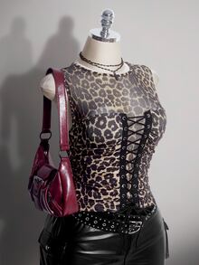 SHEIN ICON Plus Size Retro Y2K Sexy Mesh Patchwork Tank Top - Multicolor - View 10