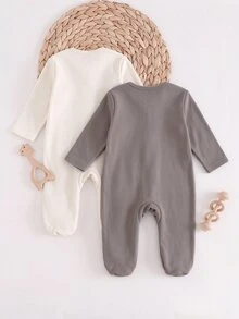 SHEIN 新生兒恐龍印花拉鍊長袖連身衣 - 深灰色 - 查看 2