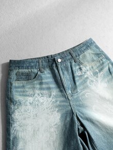 ROMWE MEN Street Life 男士休閒鈕扣前襟口袋牛仔褲，適合日常穿著與旅行 - 水鴨藍 - 查看 3