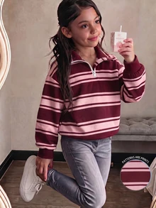 Mångsidig sweatshirt för tween-flicka med ränder, färgblock och lång ärm - Multifärgad - Visa 1