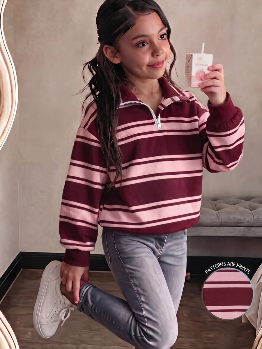 Mångsidig sweatshirt för tween-flicka med ränder, färgblock och lång ärm - Multifärgad - Visa 1