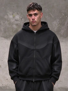 Sport MetroGents Men's Street Life Spring Casual Graphic Letter & Print Zip-Up Hoodie, Autumn/Winter - Black - View 3