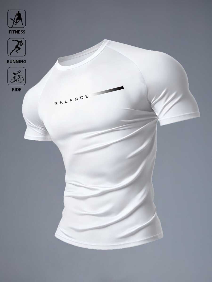 Gym Rark Men's Sports T-Shirt Elastic Fashion Logo Holiday Gift, Gym Workout Dark Grey Athleisure Sportswear - White - View 1