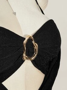 SHEIN ICON Plus Size Y2K Vintage Cowl Neck Metal Decor Bustier 2 In 1 Tank Top, Shiny Party Sexy 2 In 1 Tank Top - Black - View 9