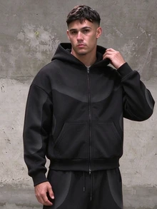 Sport MetroGents Men's Street Life Spring Casual Graphic Letter & Print Zip-Up Hoodie, Autumn/Winter - Black - View 1