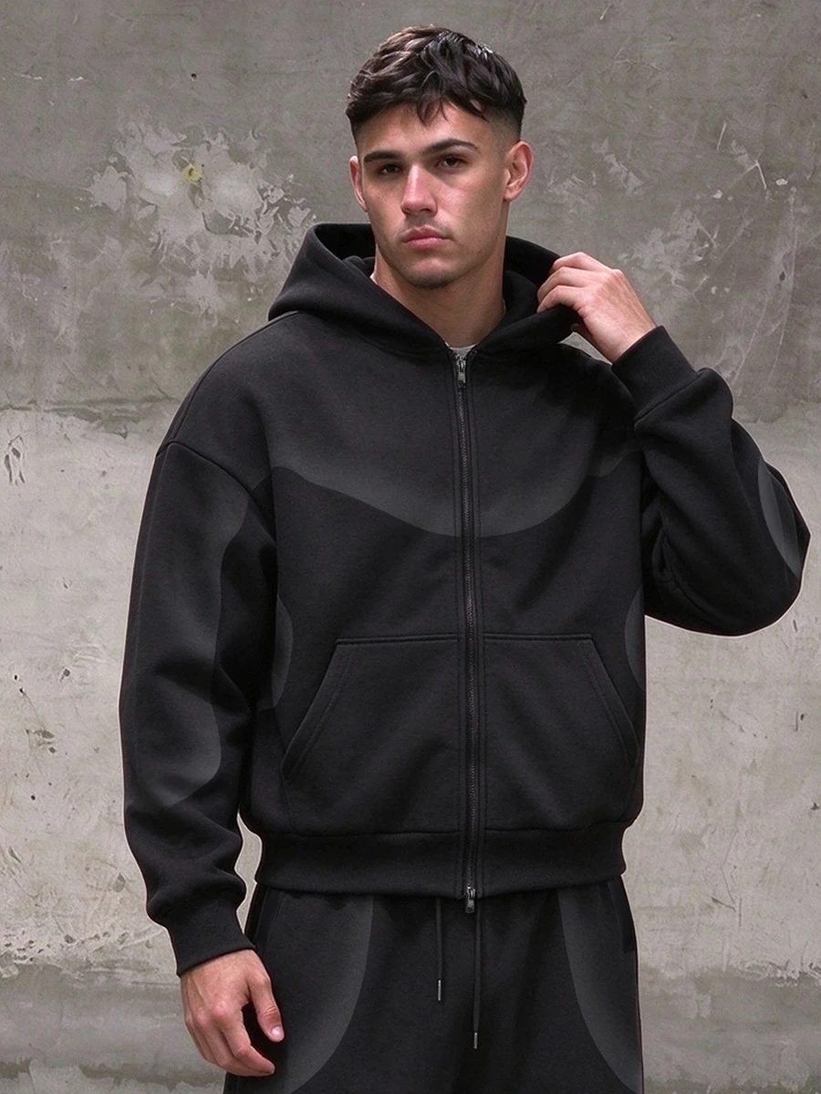 Sport MetroGents Men's Street Life Spring Casual Graphic Letter & Print Zip-Up Hoodie, Autumn/Winter - Black - View 1