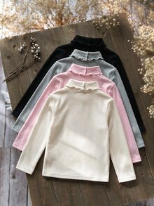 SHEIN 女童 4件組 高領針織休閒 T-恤 冬季上衣 高領 T-shirt 女孩秋季服飾 適合日常穿著 - 彩色 - 查看 2