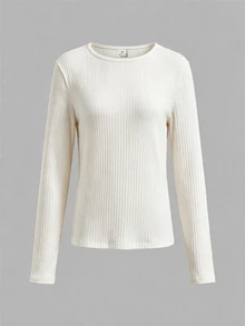 SHEIN Girlism Teen Girl Knit Solid Color Round Neck Ruched Long Sleeve T-Shirt 3pcs/Set - Multicolor - View 5