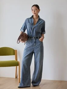 Dazy-Less Women's Casual Everyday Denim Jumpsuit With Pockets - Blue - View 3