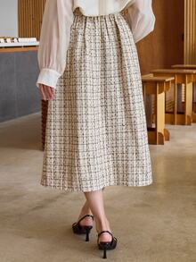 DAZY Women's Plaid Button Design Elegant Commute Skirt - Apricot - View 2