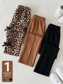 Cozy Pixies Baby Girl Woven Leopard Print Bow Long Pants, Suitable For Autumn/Winter - Multicolor - View 7