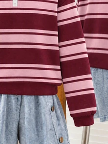 Mångsidig sweatshirt för tween-flicka med ränder, färgblock och lång ärm - Multifärgad - Visa 7