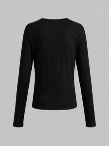 SHEIN Girlism Teen Girl Knit Solid Color Round Neck Ruched Long Sleeve T-Shirt 3pcs/Set - Multicolor - View 6
