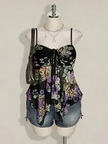 SHEIN ICON ملابس علوية كاميسول بدون أكمام بطبعة زهور عصرية متعددة الاستخدامات للنساء مقاس كبير - متعدد الألوان - مشاهدة 1