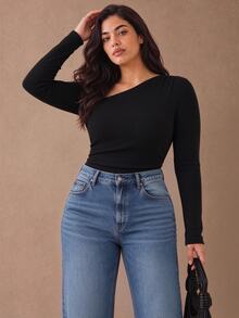 Juhart Plus Size Women Leopard Print Mesh Shoulder Cut-Out Long Sleeve Bodysuit Fall Winter - Black - View 5