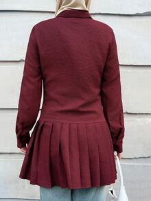Solavon Women's Elegant Long Sleeve Button Ruched Blouse - Red - View 7