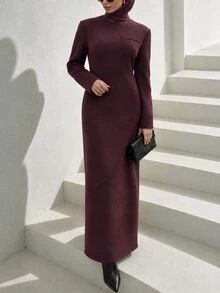 Veilorie Women's Round Neck Long Sleeve Elegant Party Occasion Dress - Purple - View 6