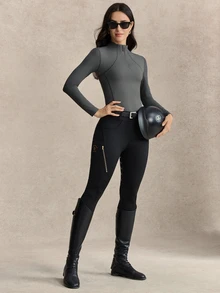 Activina Women's Black Equestrian Riding Pants, Casual Daily Horse Riding Breeches, Comfortable Athletic Active Sporty Athleisure Riding Wear - Black - View 7