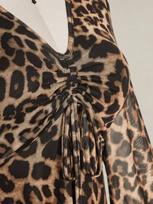 SHEIN ICON Damklänning i plus size med leopardmönster, twistad V-ringning, modeklänning för dejt - Brun - Visa 9