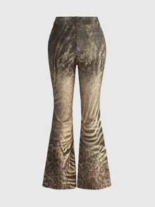 ROMWE Grunge Punk Leopard Print Embroidered Women's Jeans - Multicolor - View 2
