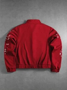 ROMWE MEN Street Life 男士花卉刺繡圖案青蛙鈕扣設計休閒運動衫 - 玫紅色 - 查看 3