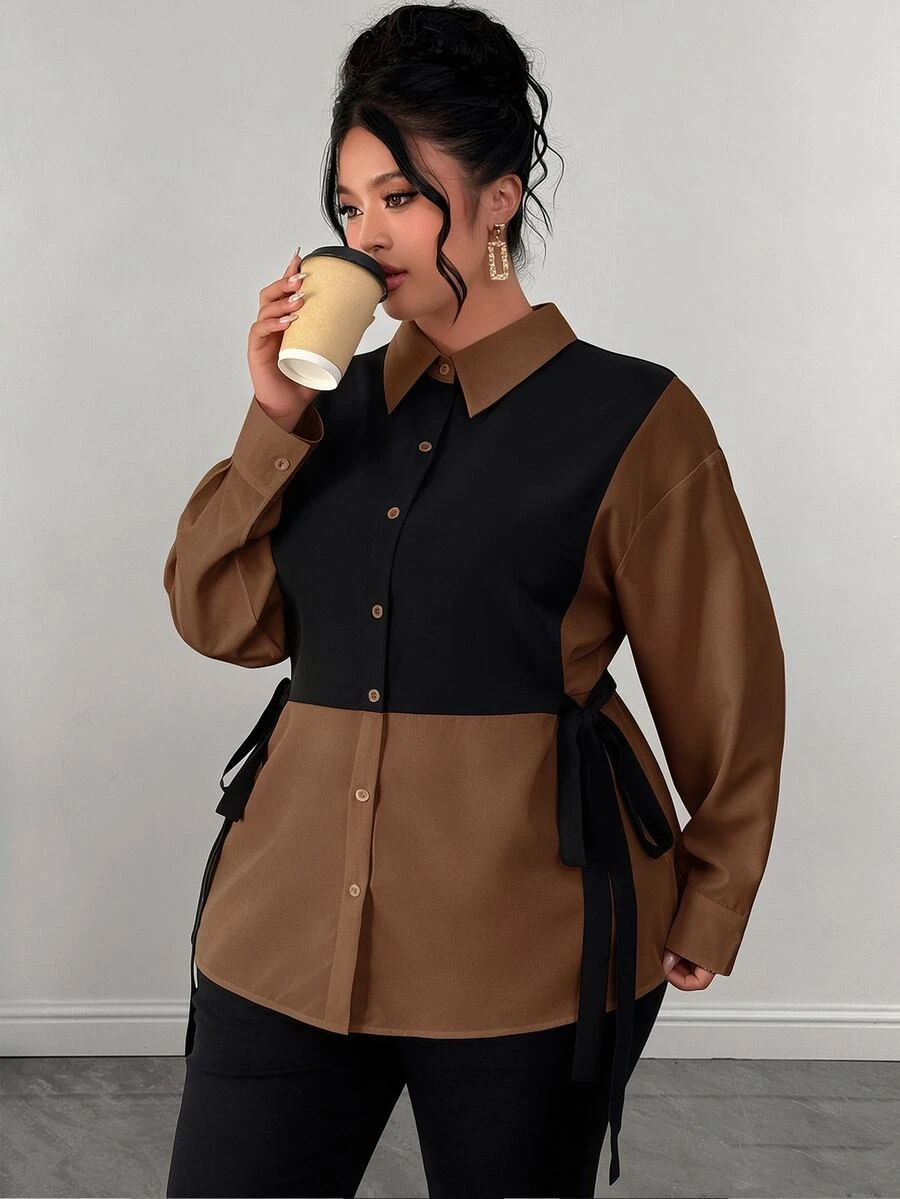 Elenzga Damska koszula 2 w 1 plus size na jesień, tkana, czarno-biała w ...