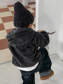 DAZY 幼兒男童連帽仿抓絨英文刺繡運動衫 - 深灰色 - 查看 2
