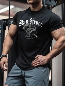 GymBeat Men Solid Raglan Sleeve Sports Tee,Black Gym Tee Summer Athleisure Compression Shirt,Fitted Short Sleeve Active Workout Tops,Breathable Lightweight - Black - View 1