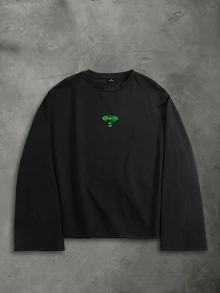 BATMAN X SHEIN StoneGrade Men's Letter Graphic Casual Daily Long Sleeve T-Shirt - Black - View 2