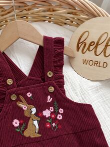 SHEIN 新生兒嬰兒卡通圖案休閒日常連身長褲 - 酒紅色 - 查看 4