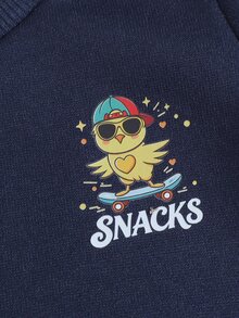 SHEIN Playful Pals 2件組 幼兒男童運動衫長褲套裝 可愛海軍藍配色 白色條紋 長袖圓領 標準版型 休閒舒適 秋冬日常 兒童男童節日冬季款 - 綠色 - 查看 4