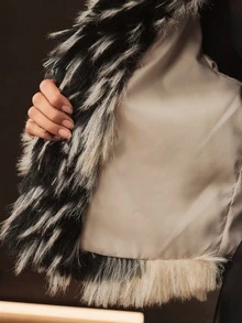 Anewsta Autumn/Winter New European & American Faux Fur Short Jacket For Women, Fashionable Dual-Color Short Coat, Plush Top, Faux Fox Fur - Black and White - View 8