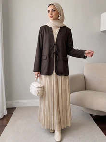 Solavon New Design Elegant Tie-Up Bow Loose Fit Versatile Blazer Jacket For Daily Commute - Coffee Brown - View 5