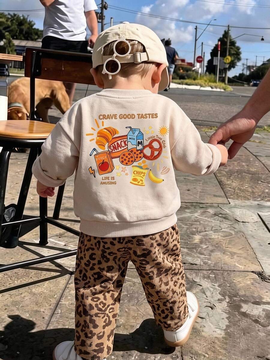 THE HAPPY LOOK Young Boy Cute Comfortable Letter Print Long Sleeve Sweatshirt And Leopard Print Sweatpants Set - Multicolor - View 1