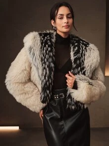 Anewsta Autumn/Winter New European & American Faux Fur Short Jacket For Women, Fashionable Dual-Color Short Coat, Plush Top, Faux Fox Fur - Black and White - View 7
