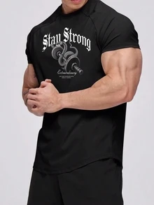 GymBeat Men Solid Raglan Sleeve Sports Tee,Black Gym Tee Summer Athleisure Compression Shirt,Fitted Short Sleeve Active Workout Tops,Breathable Lightweight - Black - View 3