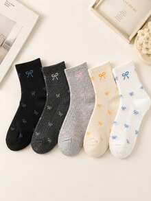 Lowkey Lull 1/5 Pairs Multi-Bow Mid-Calf Socks - Multicolor - View 3