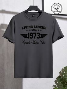 HypeHours 美式復古 1973 Legend 印花男士短袖寬鬆圓領純棉 T 恤夏季上衣 - 深灰色 - 查看 3