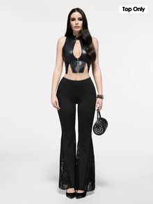 Cryptelle Women's All-Season Water Drop Neck Sleeveless PU Corset Top, Gothic Style, Halloween, Sexy, Y2K,Versatile - Black - View 6