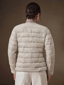 Anewsta Autumn/Winter Crew Neck Apricot Thin Long Sleeve Padded Coat - Apricot - View 2