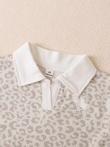 SHEIN 女童 2件組 針織翻領長袖寬鬆版型 T恤套裝 冬季 棕色 - 杏色 - 查看 4