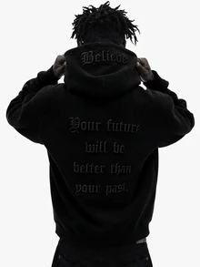 Manfinity Roghcode Men's Letter Print Casual Daily Wear Hoodie - Black - View 1