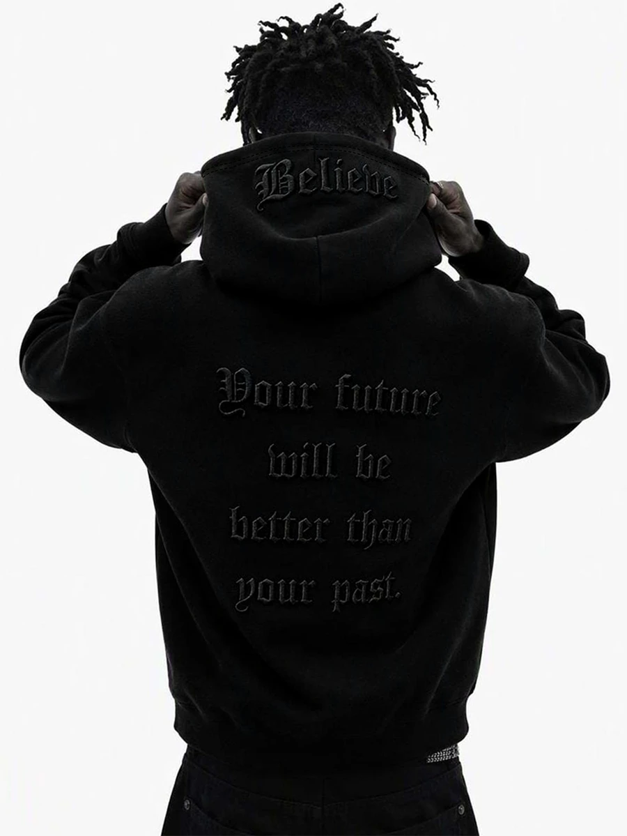 Manfinity Roghcode Men's Letter Print Casual Daily Wear Hoodie - Black - View 1