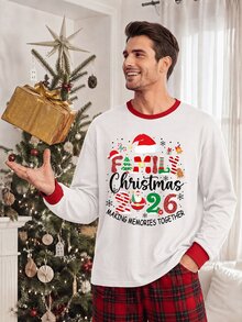 Sorvial [Excl, Baby & Kids]男士純色圓領長袖休閒居家服套裝 - 紅白色 - 查看 8